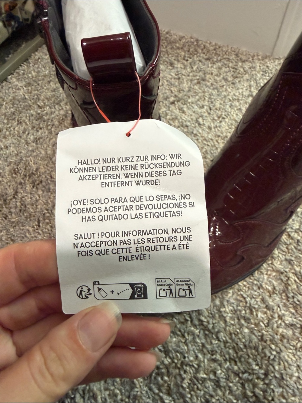 ASOS Burgundy Patent Western Ankle Boots - Picture 6 of 6